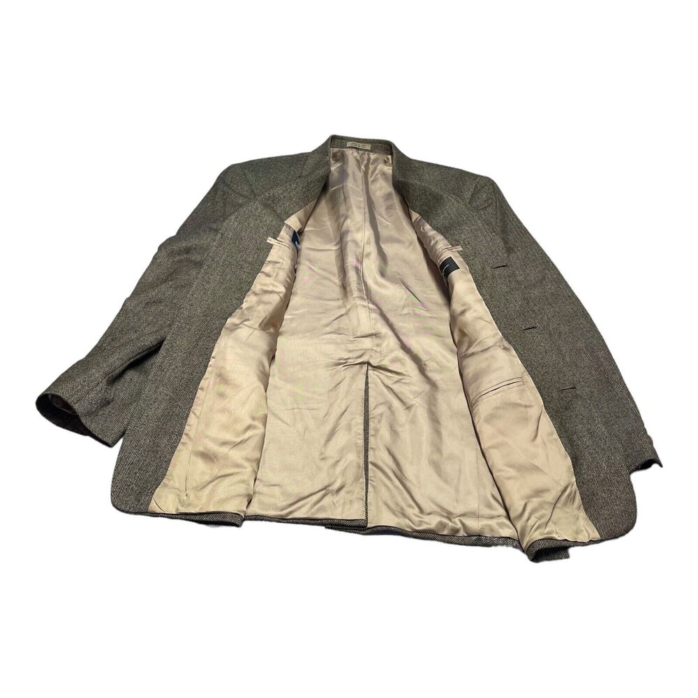 Stafford Sports Coat Men's 40R Gray 100% Wool Herringbone Notch Single Breasted - Picture 3 of 10